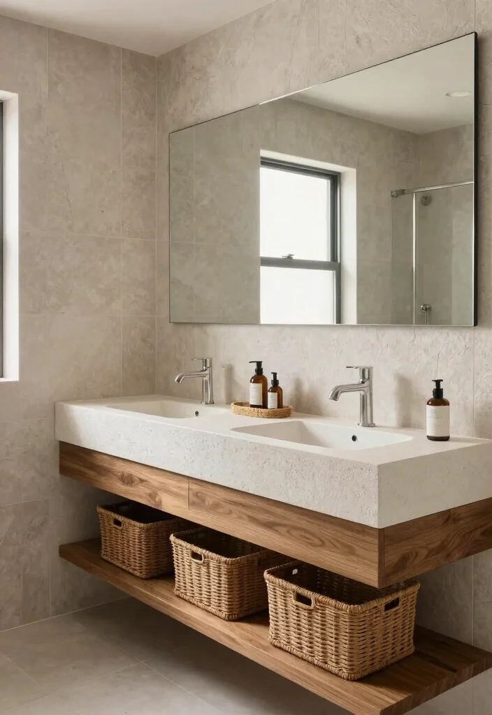 16 Floating Double Vanity Bathroom Ideas For Modern Homes - 12. Textured Surfaces 1