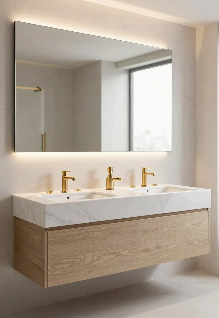 16 Floating Double Vanity Bathroom Ideas For Modern Homes - 13. Elegant Fixtures 1
