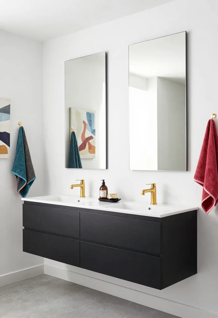16 Floating Double Vanity Bathroom Ideas For Modern Homes - 2. Sleek Black Statements 1