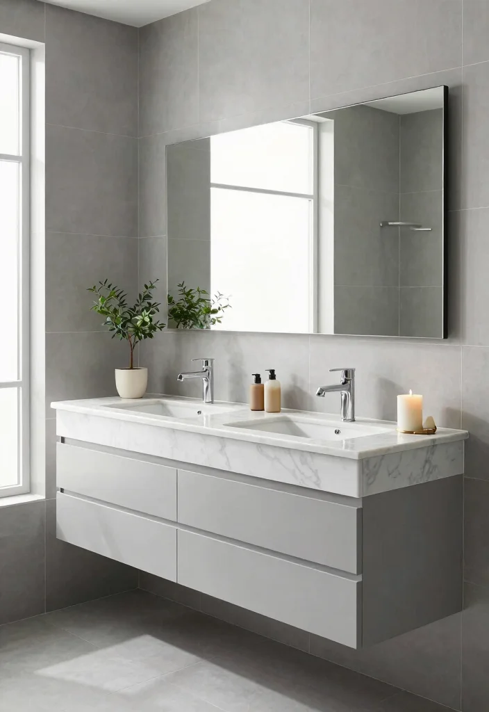 16 Floating Double Vanity Bathroom Ideas For Modern Homes - 3. Marble Elegance 1