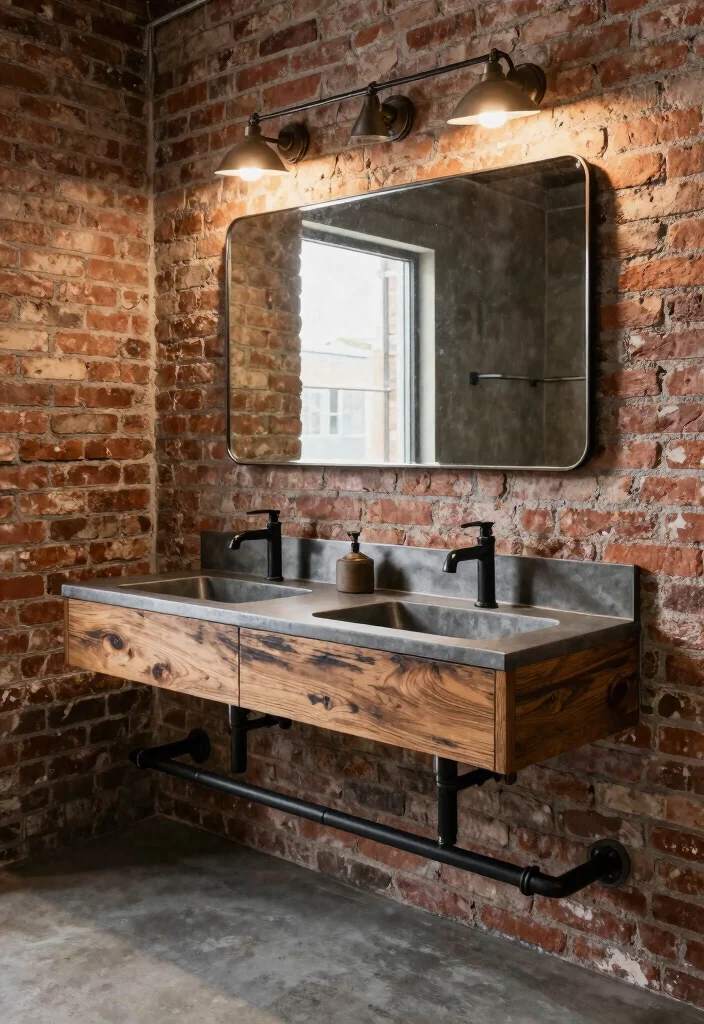 16 Floating Double Vanity Bathroom Ideas For Modern Homes - 4. Industrial Chic Vibes 1
