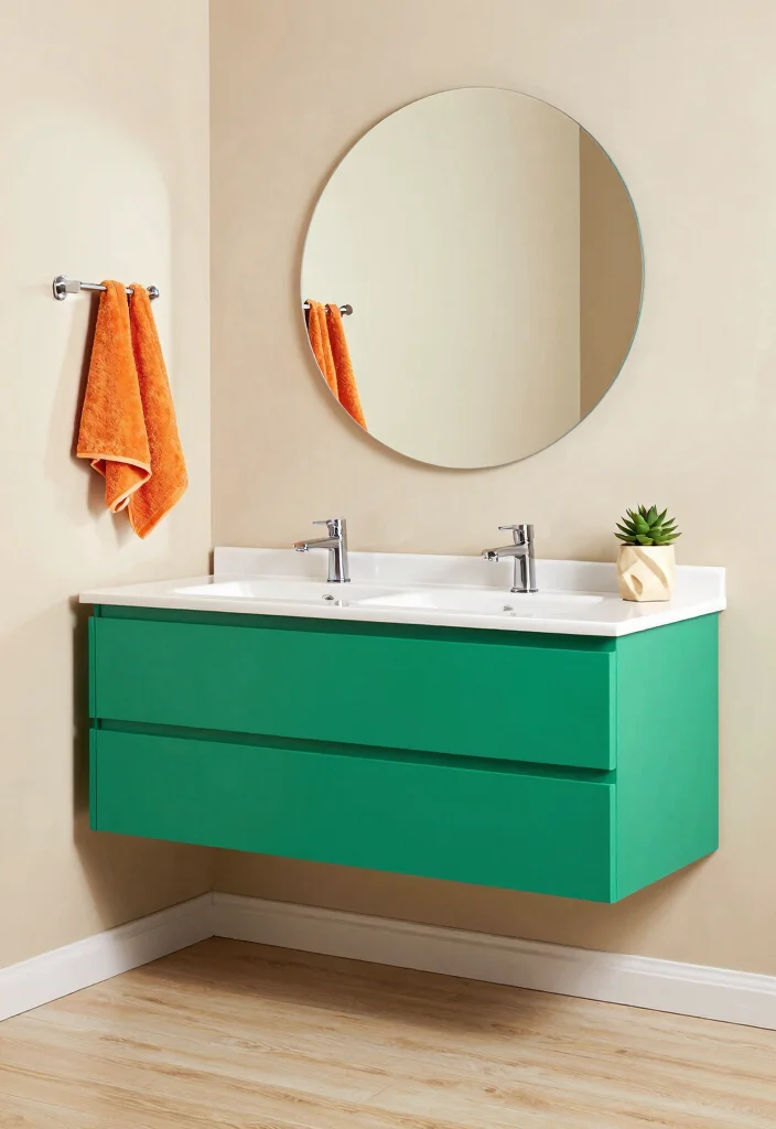 16 Floating Double Vanity Bathroom Ideas For Modern Homes - 5. Bold Color Accents 1