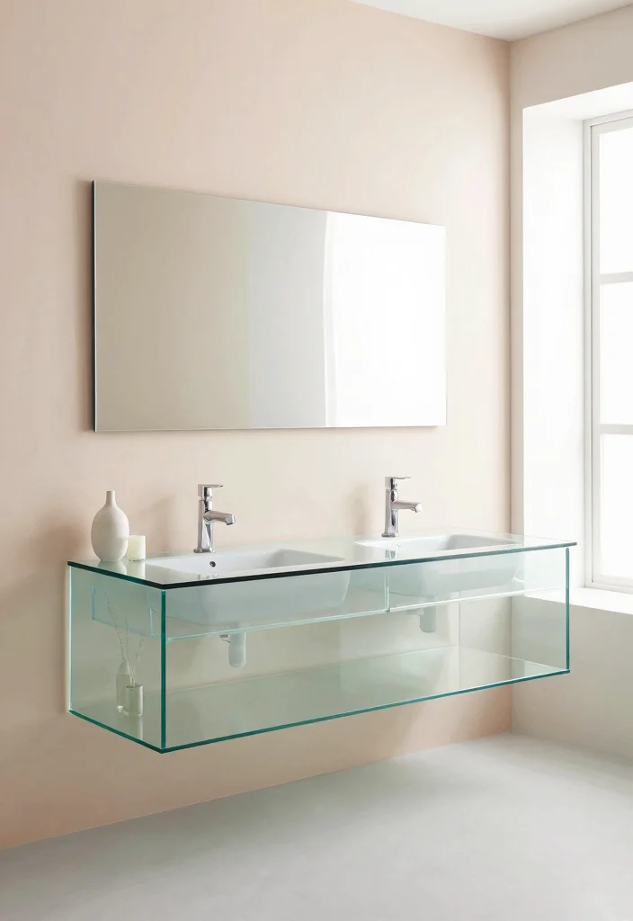 16 Floating Double Vanity Bathroom Ideas For Modern Homes - 6. Floating Glass Glamour 1