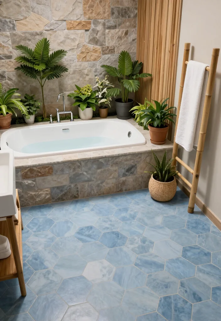 16 Hexagon Floor Tile Bathroom Ideas With Geometric Style - 11. Spa-like Retreat 1