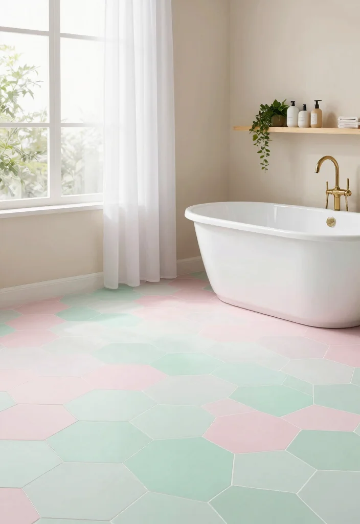 16 Hexagon Floor Tile Bathroom Ideas With Geometric Style - 2. Soft Pastel Shades 1