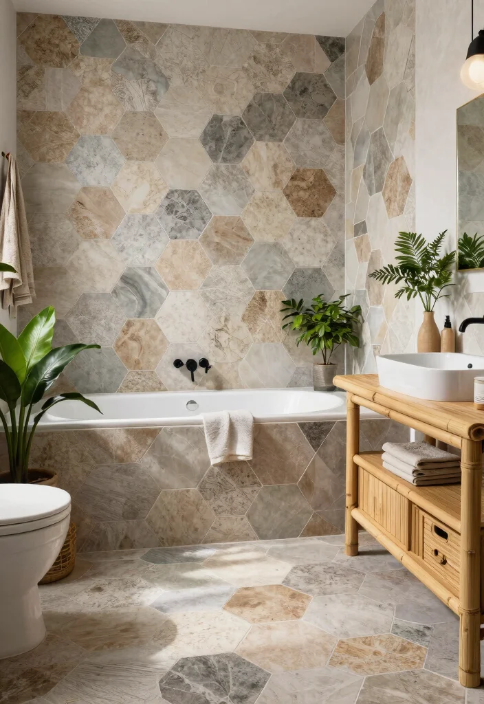 16 Hexagon Floor Tile Bathroom Ideas With Geometric Style - 3. Eco-Friendly Materials 1