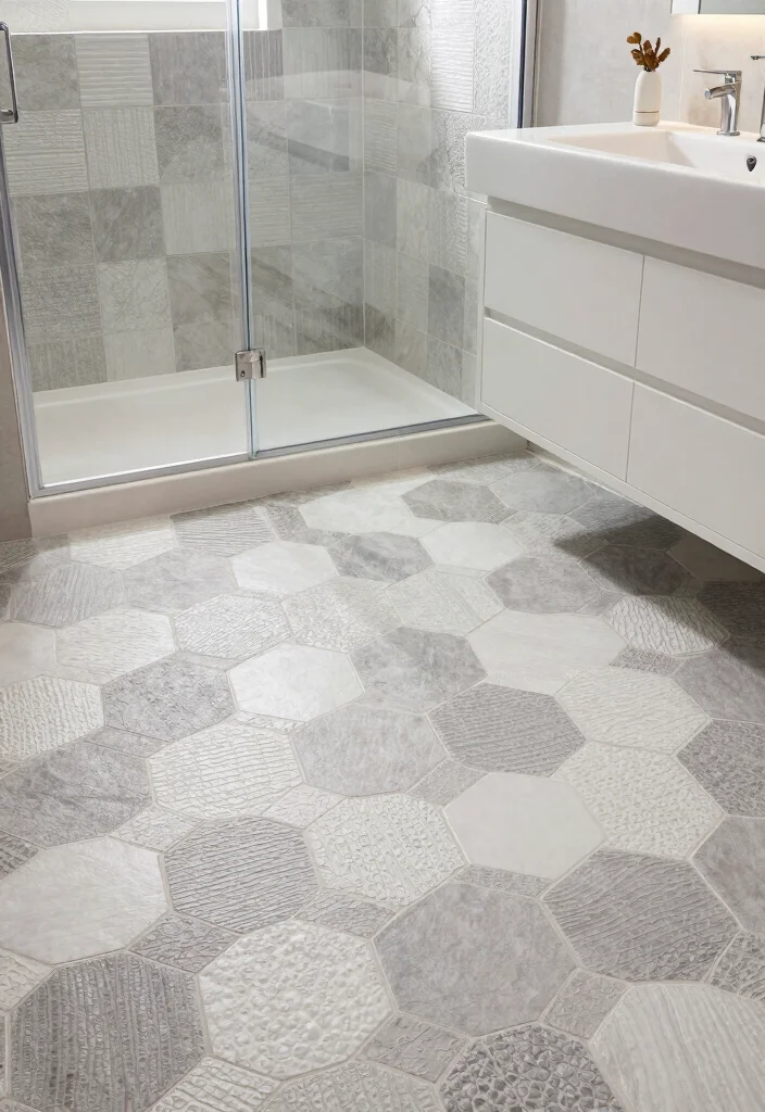 16 Hexagon Floor Tile Bathroom Ideas With Geometric Style - 4. Textured Surfaces 1