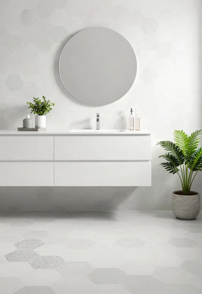 16 Hexagon Floor Tile Bathroom Ideas With Geometric Style - 9. Minimalistic Approach 1