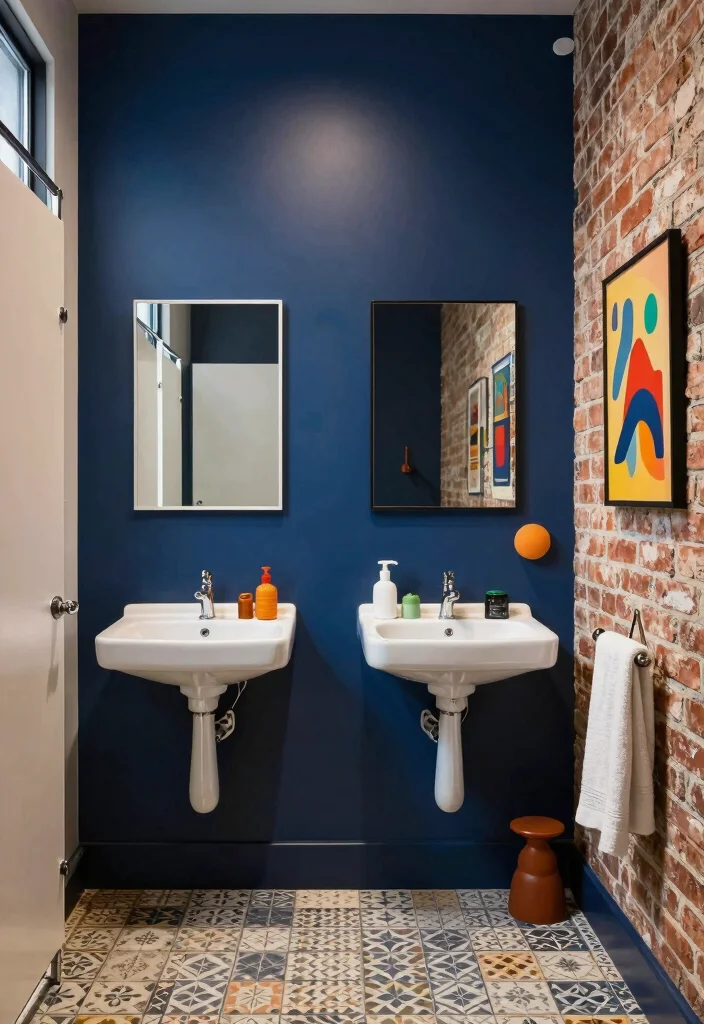 16 Industrial Bathroom Ideas With Urban Edge - 10. Bold Color Palettes 1