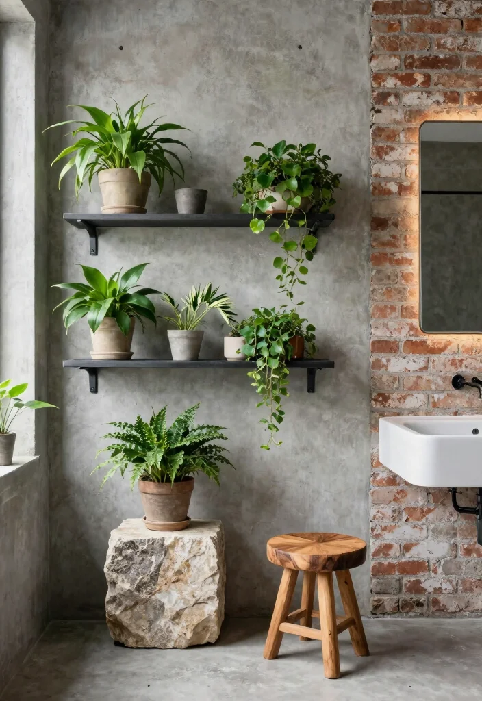 16 Industrial Bathroom Ideas With Urban Edge - 15. Incorporating Natural Elements 1