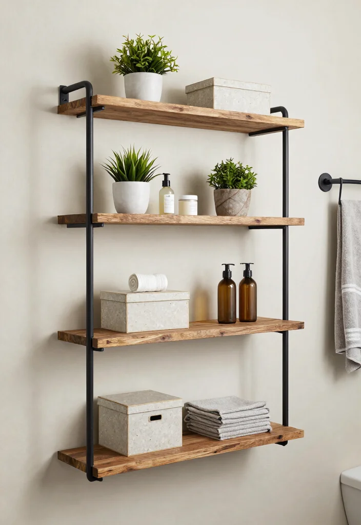 16 Industrial Bathroom Ideas With Urban Edge - 3. Minimalist Shelving Solutions 1