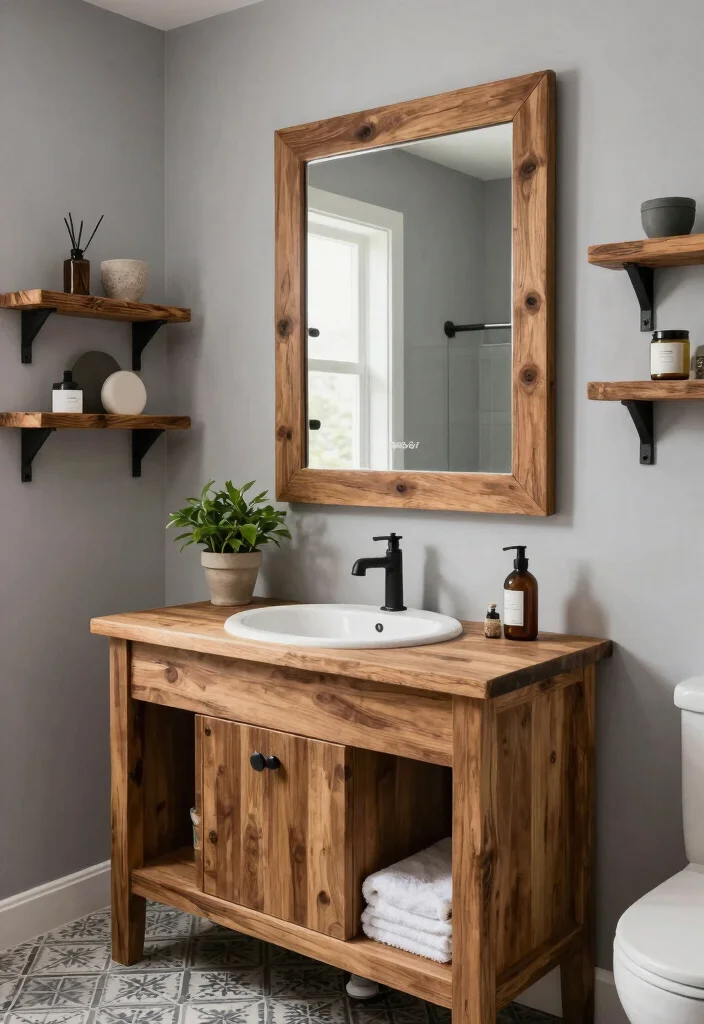 16 Industrial Bathroom Ideas With Urban Edge - 4. Rustic Wood Accents 1