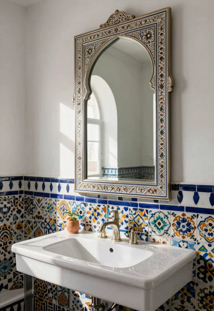 16 Moroccan Tile Bathroom Ideas With Stunning Patterns - 12. Mirrored Accents 1