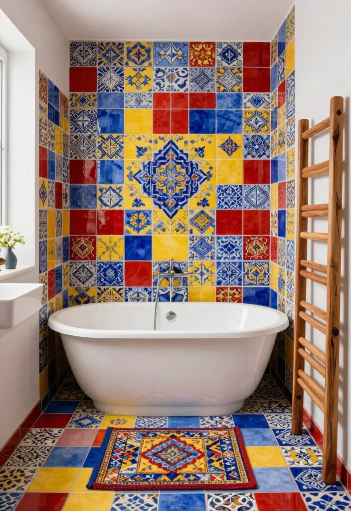 16 Moroccan Tile Bathroom Ideas With Stunning Patterns - 2. Vibrant Color Combinations 1