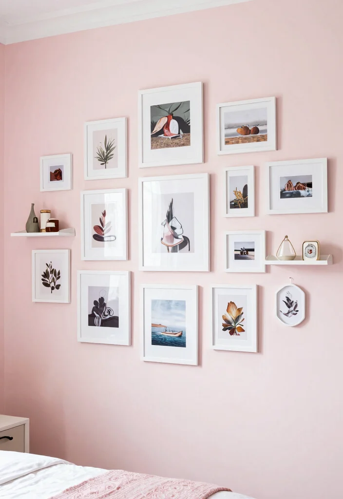 16 Pink and White Bedroom Ideas for a Fresh Feminine Look - 10. Chic Gallery Walls 1