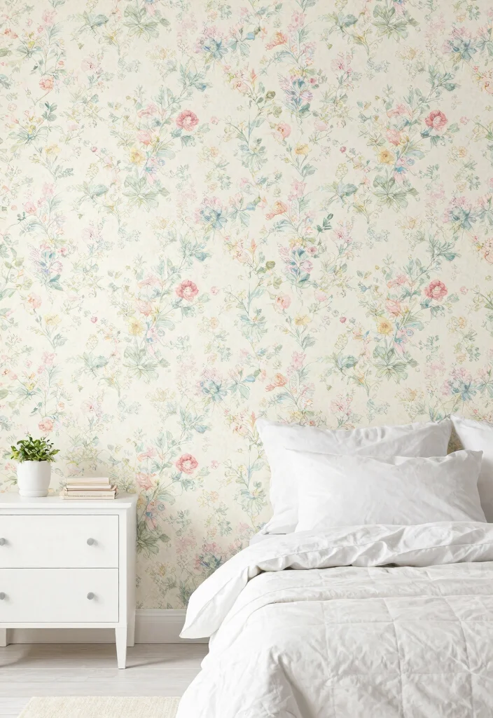 16 Pink and White Bedroom Ideas for a Fresh Feminine Look - 13. Soft Pastel Wallpaper 1