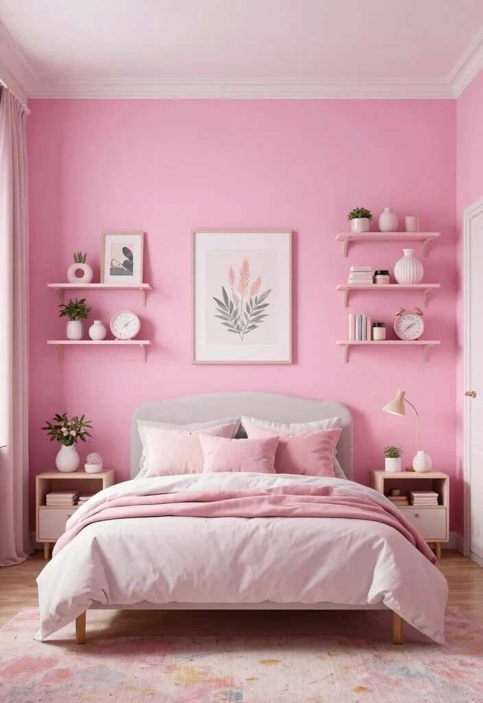 16 Pink and White Bedroom Ideas for a Fresh Feminine Look - 16. Playful Accent Walls 1
