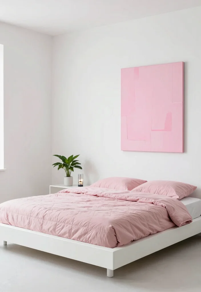 16 Pink and White Bedroom Ideas for a Fresh Feminine Look - 2. Modern Minimalism with a Feminine Twist 1