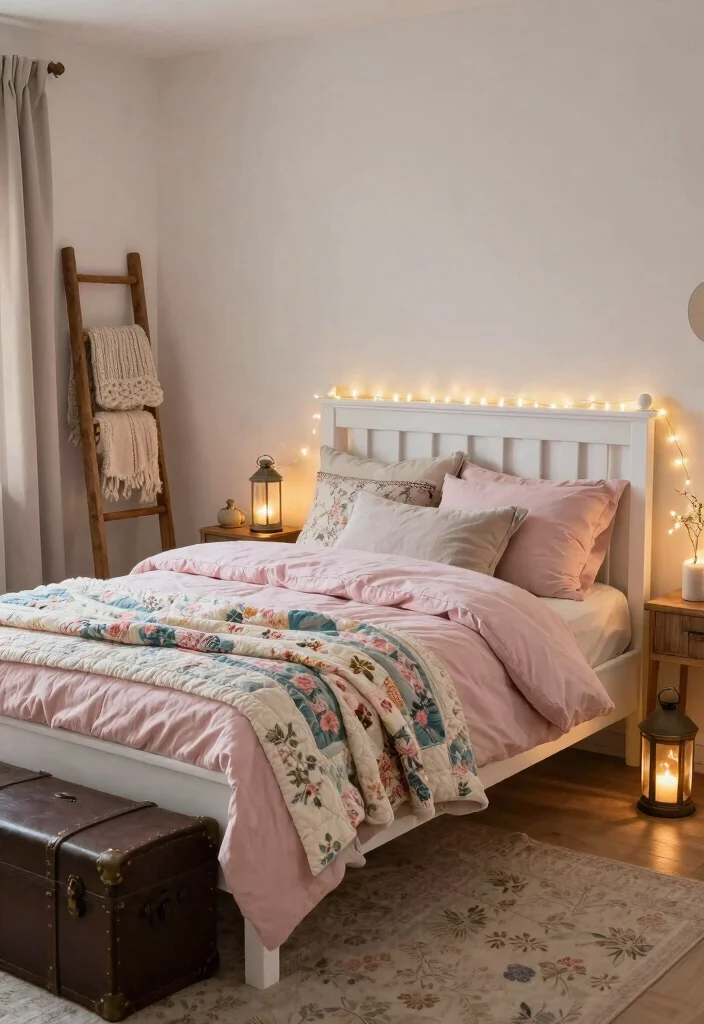 16 Pink and White Bedroom Ideas for a Fresh Feminine Look - 3. Cozy Cottage Vibes 1