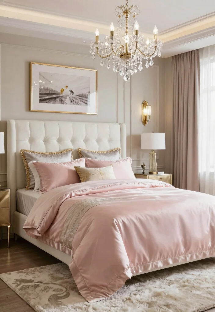 16 Pink and White Bedroom Ideas for a Fresh Feminine Look - 4. Glamorous Touches 1