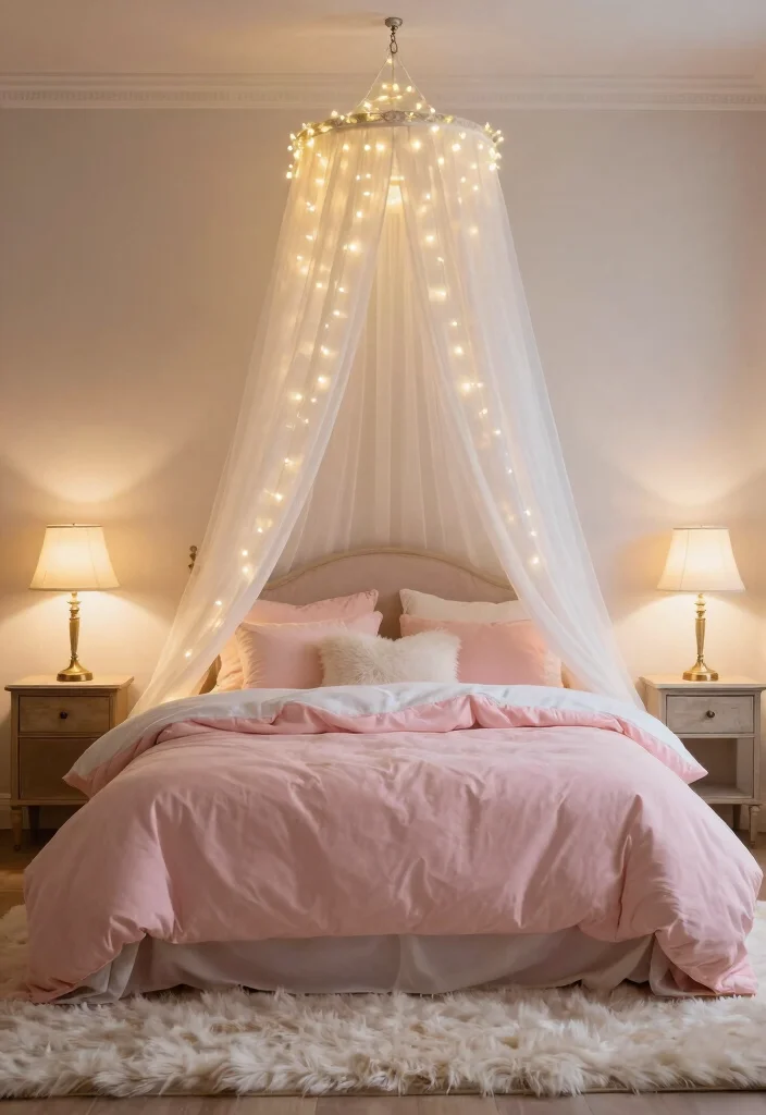16 Pink and White Bedroom Ideas for a Fresh Feminine Look - 6. Romantic Canopy Beds 1