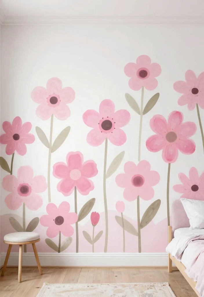 16 Pink and White Bedroom Ideas for a Fresh Feminine Look - 8. Artistic Wall Murals 1