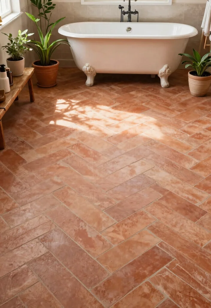 16 Trendy Bathroom Tile Ideas That Feel Fresh - 3. Terracotta Tiles 1
