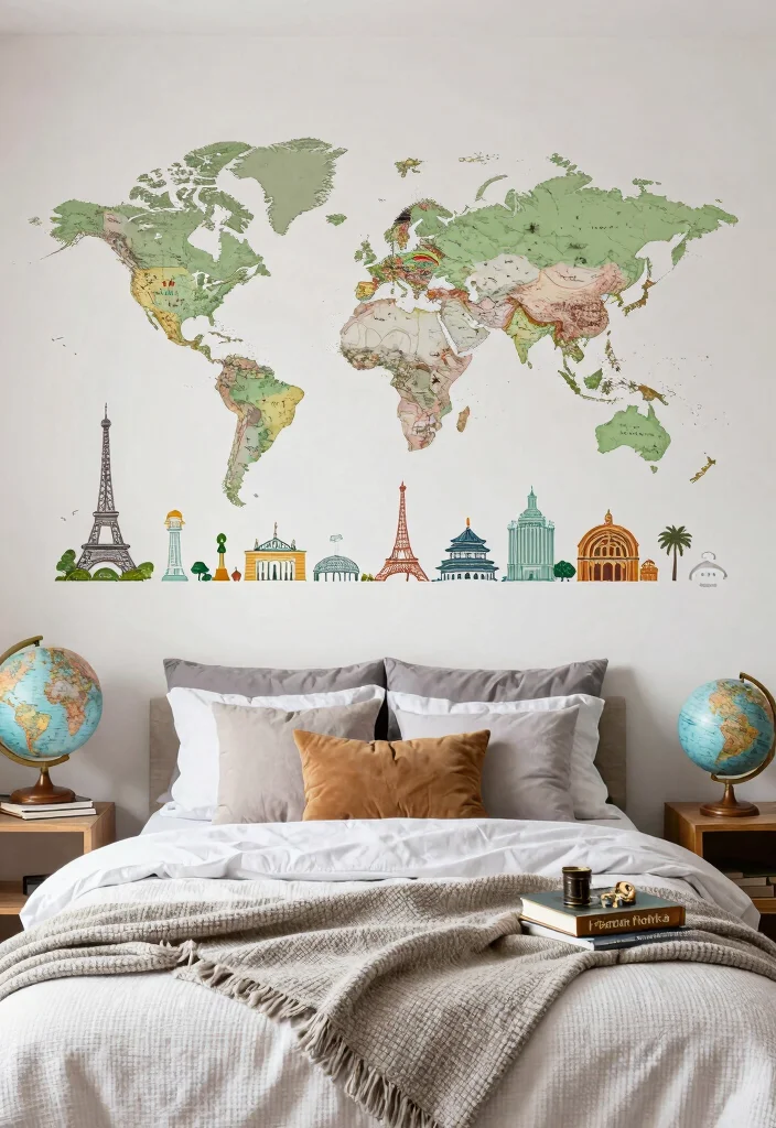 16 Wall Stickers Bedroom Aesthetic Ideas: Easy Trendy Decor - 11. Travel Memories 1