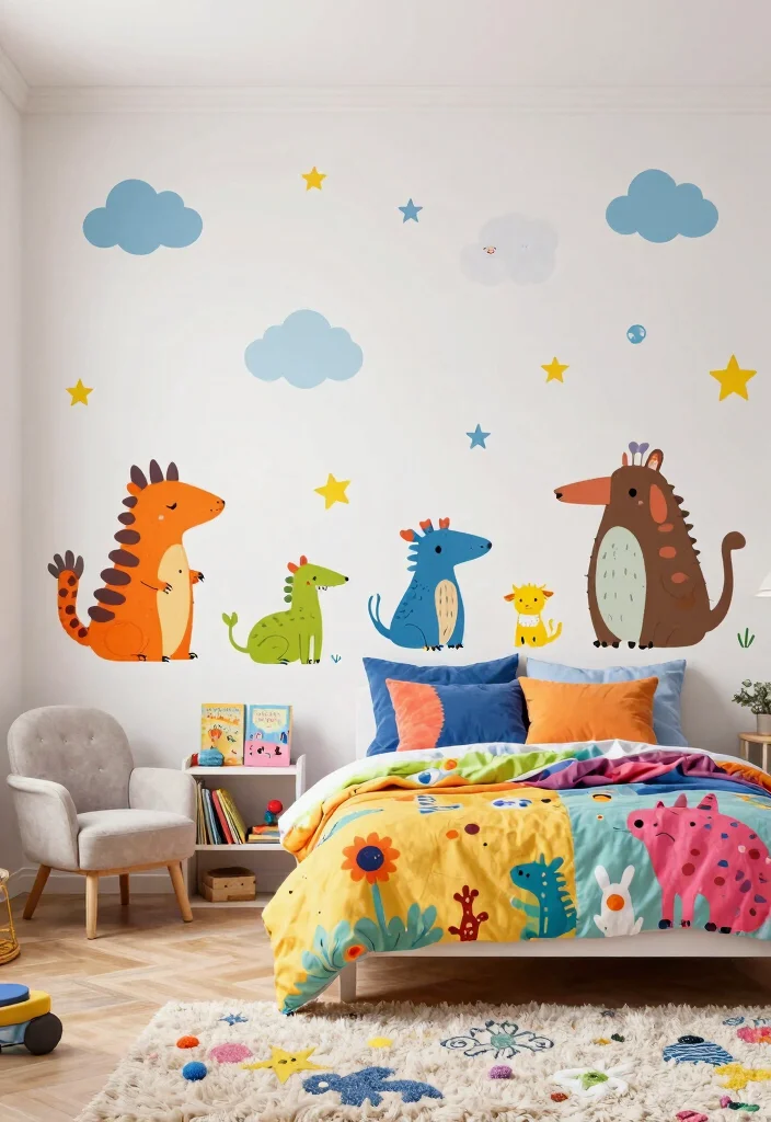 16 Wall Stickers Bedroom Aesthetic Ideas: Easy Trendy Decor - 5. Whimsical Creatures 1