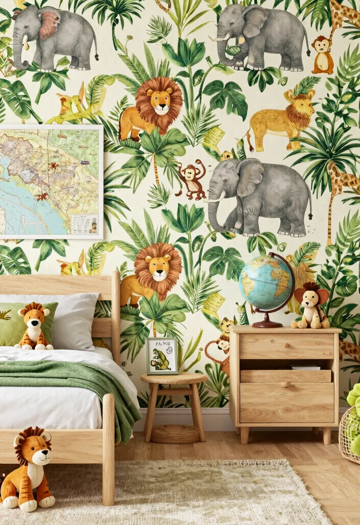 16 Wallpaper for Kids Bedroom Ideas Playful Creative Style - 1. Jungle Safari Adventure 1