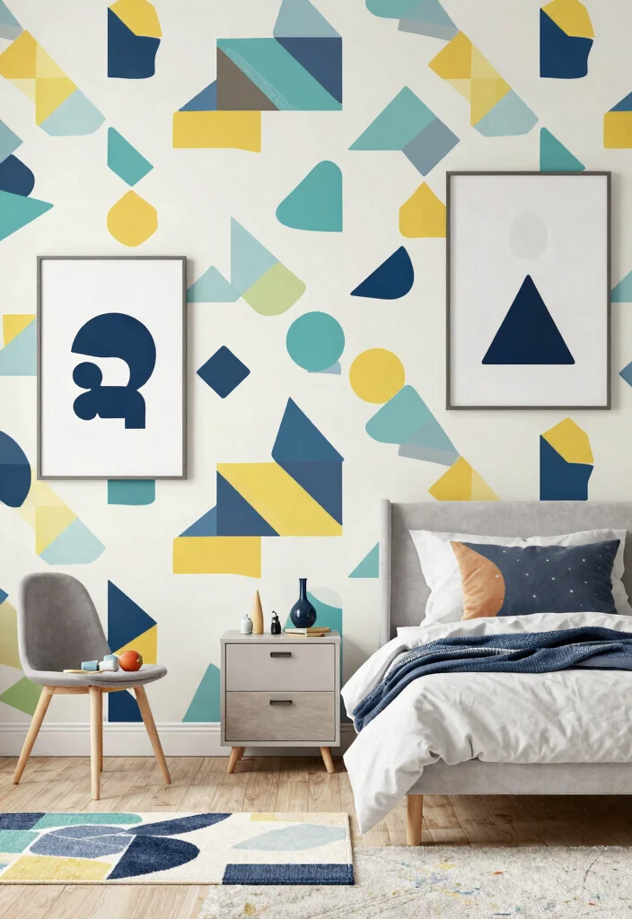 16 Wallpaper for Kids Bedroom Ideas Playful Creative Style - 12. Colorful Geometric Patterns 1