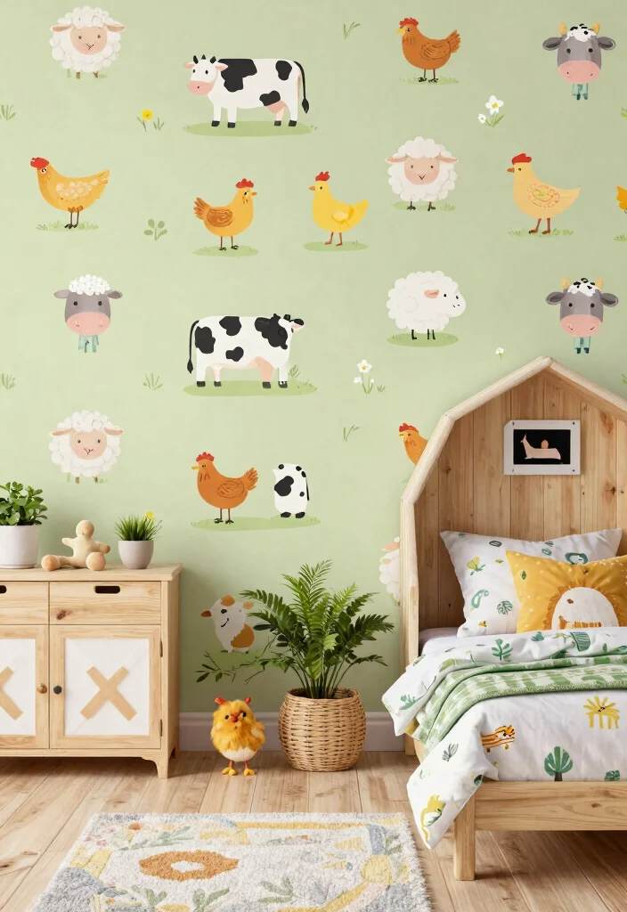 16 Wallpaper for Kids Bedroom Ideas Playful Creative Style - 14. Adorable Farm Animals 1