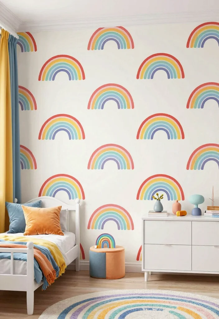 16 Wallpaper for Kids Bedroom Ideas Playful Creative Style - 15. Bright Rainbow Dreams 1