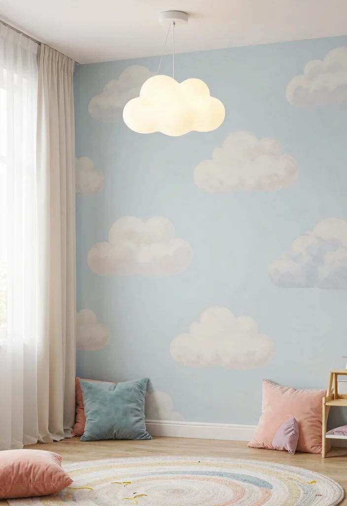 16 Wallpaper for Kids Bedroom Ideas Playful Creative Style - 5. Whimsical Clouds 1