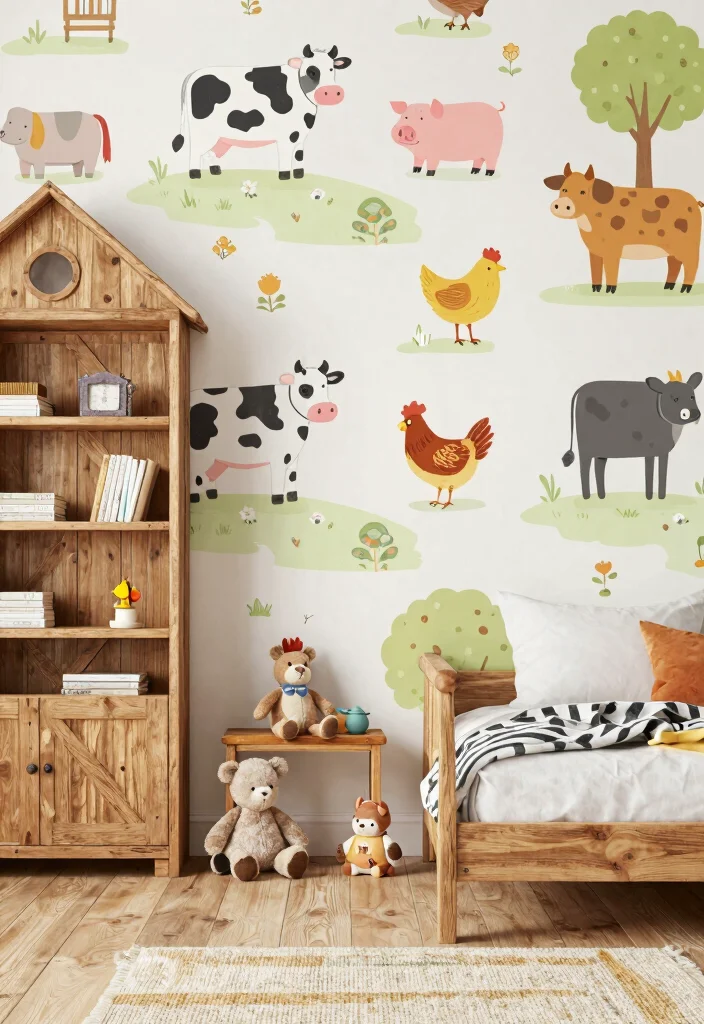 16 Wallpaper for Kids Bedroom Ideas Playful Creative Style - 6. Fun Farmyard 1