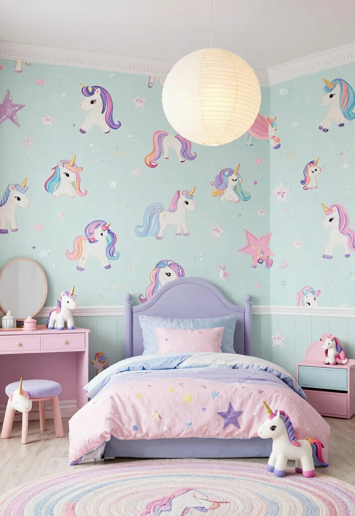 16 Wallpaper for Kids Bedroom Ideas Playful Creative Style - 7. Magical Unicorns 1