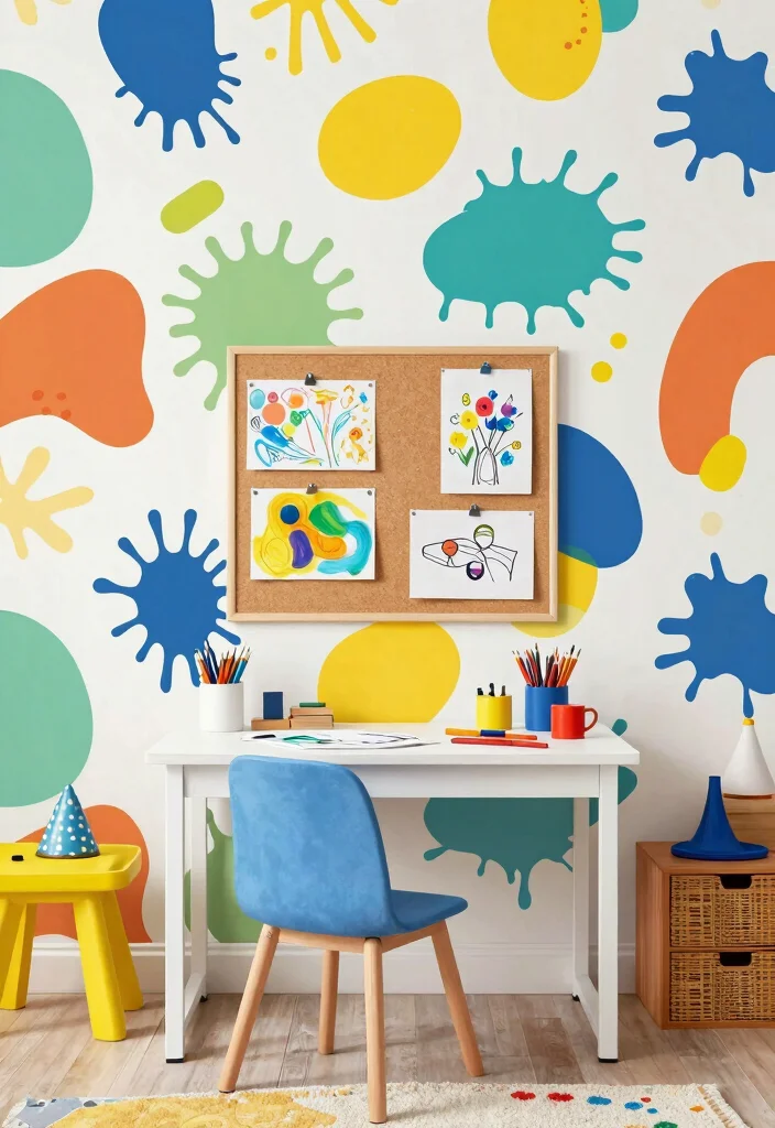 16 Wallpaper for Kids Bedroom Ideas Playful Creative Style - 8. Artistic Splash 1