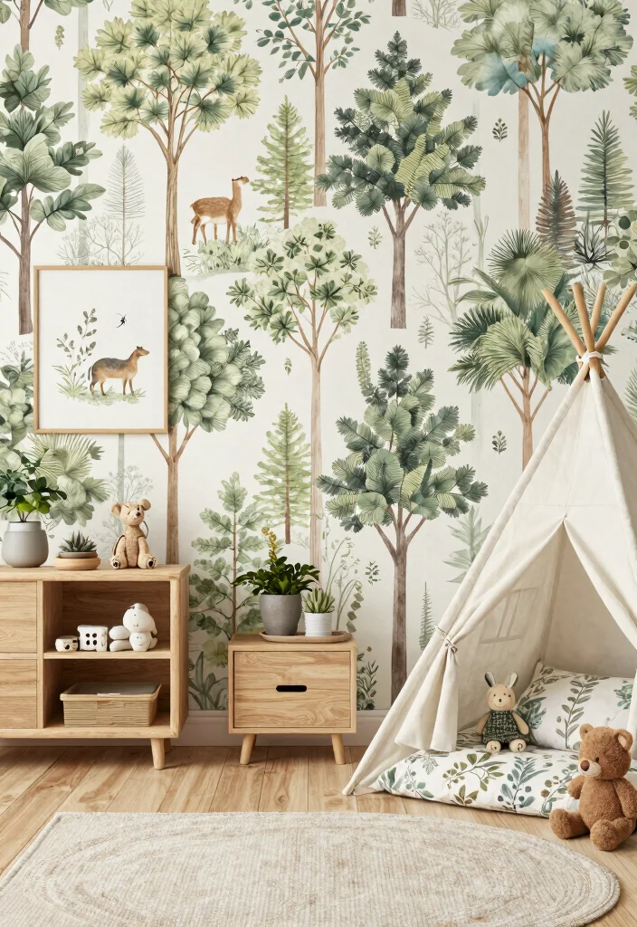 16 Wallpaper for Kids Bedroom Ideas Playful Creative Style - 9. Cozy Woodland Retreat 1