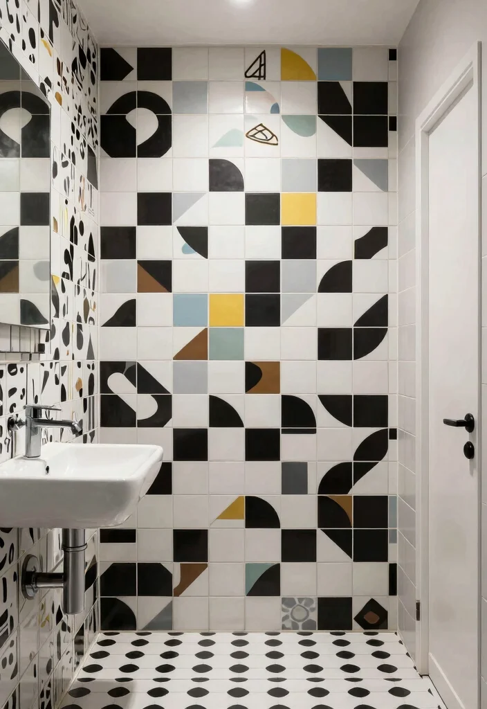 16 White And Black Tile Bathroom Ideas With Classic Contrast - 11. Playful Patterns 1