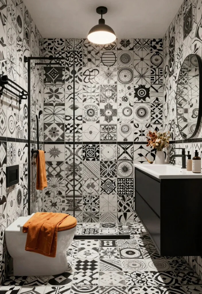 16 White And Black Tile Bathroom Ideas With Classic Contrast - 4. Monochrome Artistry 1