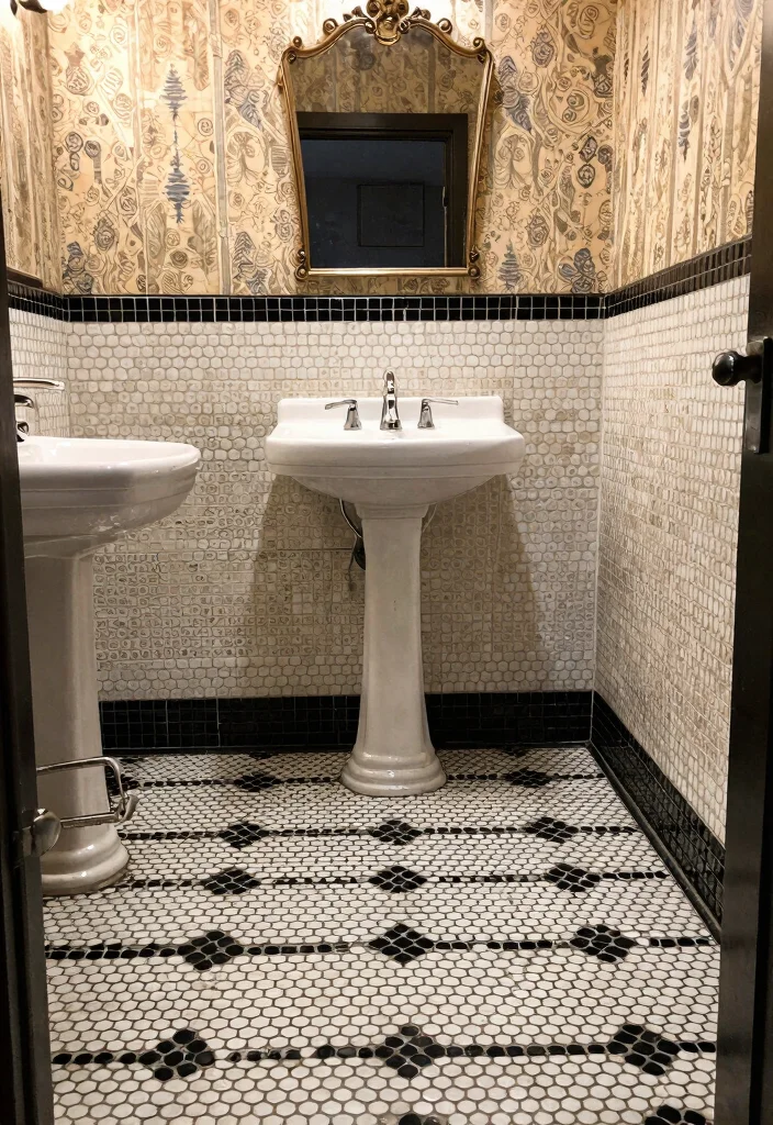 16 White And Black Tile Bathroom Ideas With Classic Contrast - 6. Retro Inspiration 1