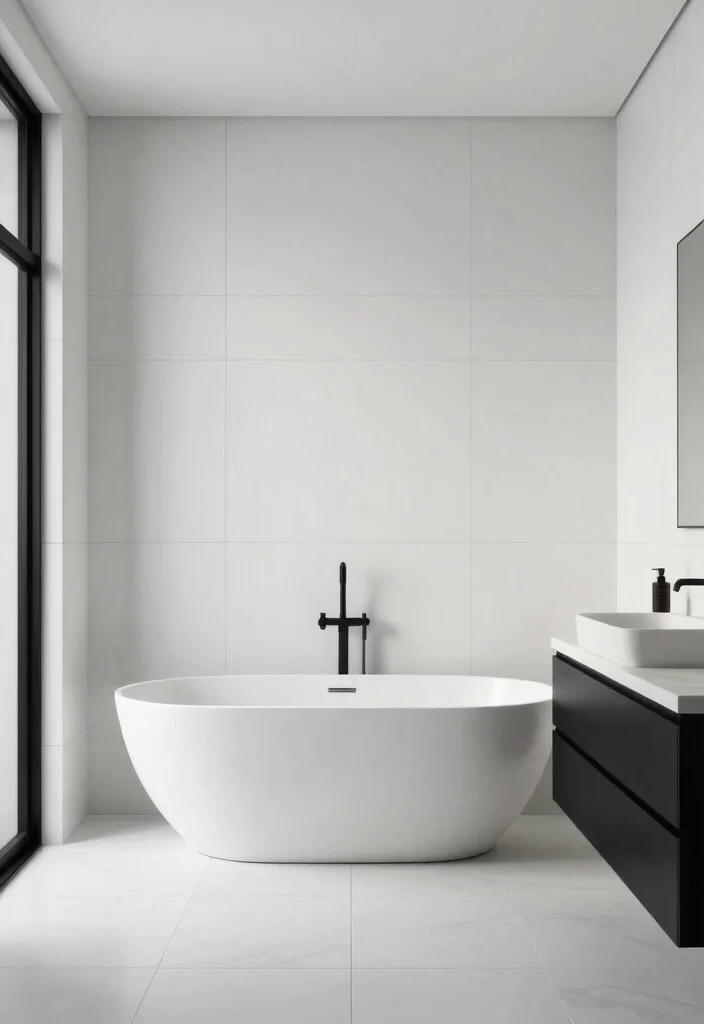 16 White And Black Tile Bathroom Ideas With Classic Contrast - 7. Modern Minimalism 1