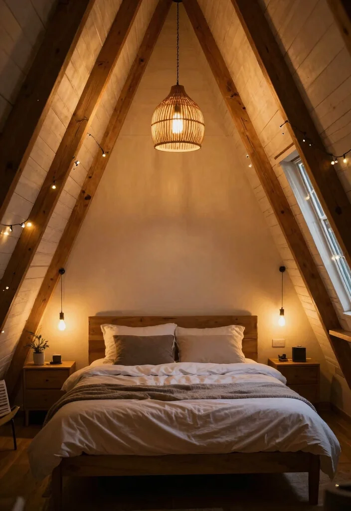 17 A Frame Bedroom Ideas: Cozy Cabin Style Retreats - 10. Unique Lighting Fixtures 1