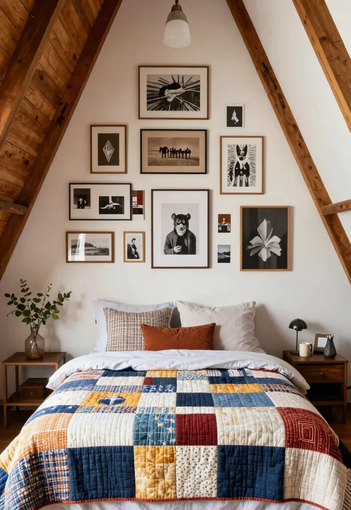 17 A Frame Bedroom Ideas: Cozy Cabin Style Retreats - 11. Personal Touches and Art 1