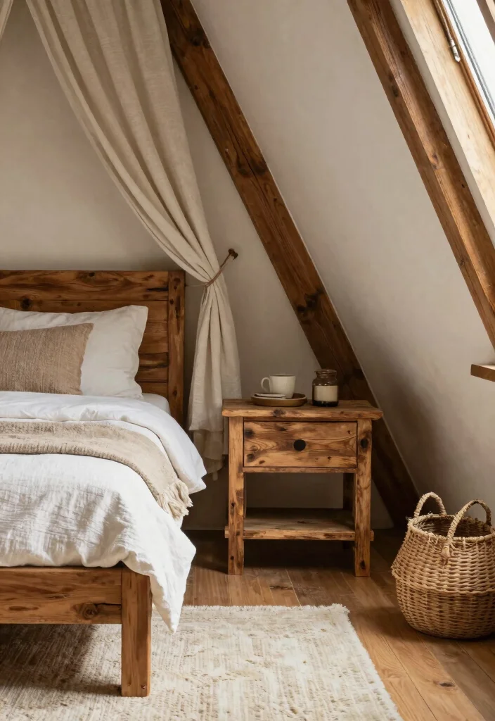 17 A Frame Bedroom Ideas: Cozy Cabin Style Retreats - 15. Accent with Rustic Furnishings 1