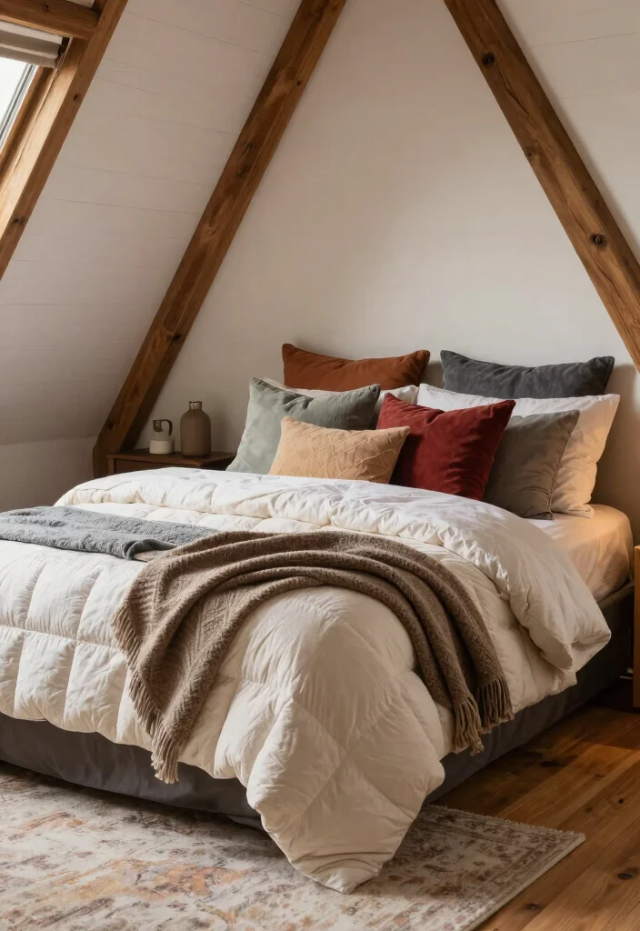 17 A Frame Bedroom Ideas: Cozy Cabin Style Retreats - 2. Cozy Textiles for Warmth 1