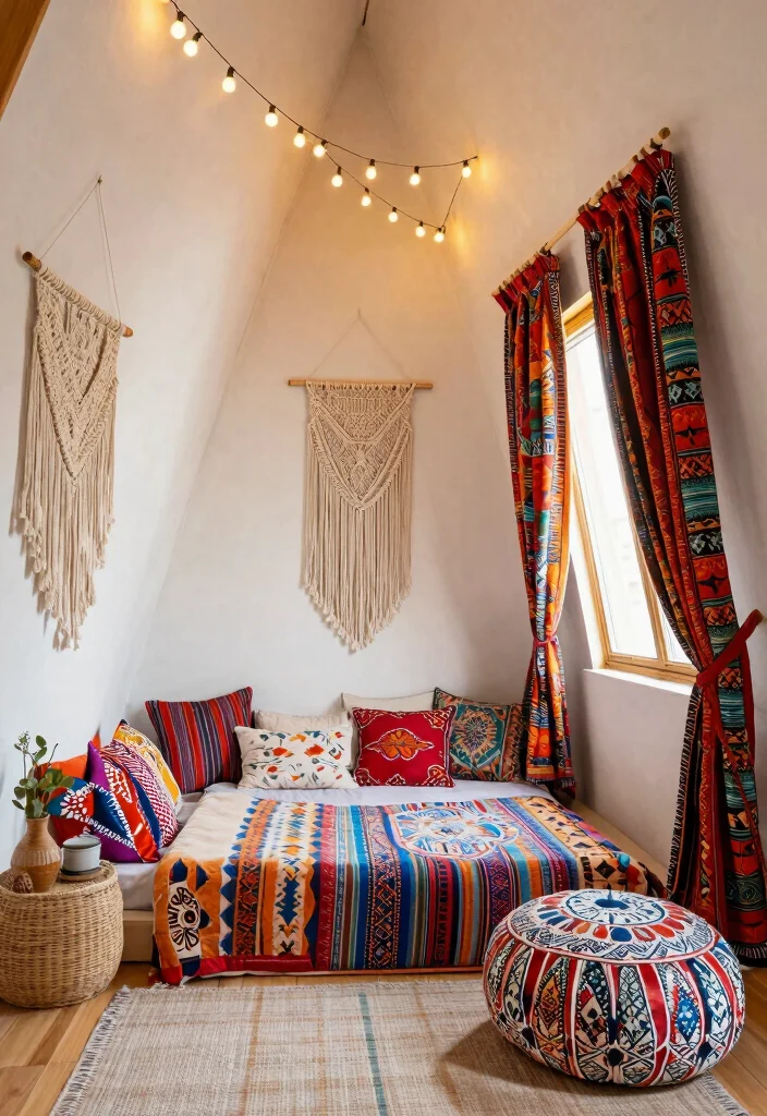 17 A Frame Bedroom Ideas: Cozy Cabin Style Retreats - 3. A Touch of Bohemian Style 1