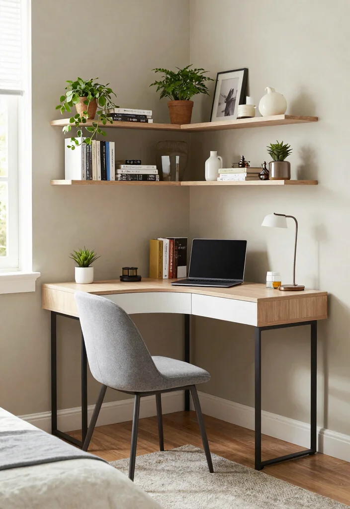 17 Bedroom With Desk Layout Ideas for Smart Work Sleep Balance - 1. Corner Desk with Floating Shelves 1