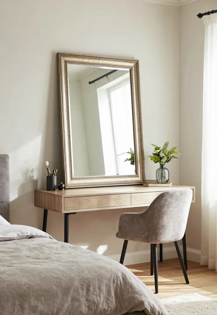 17 Bedroom With Desk Layout Ideas for Smart Work Sleep Balance - 17. Use Mirrors to Enhance Space 1