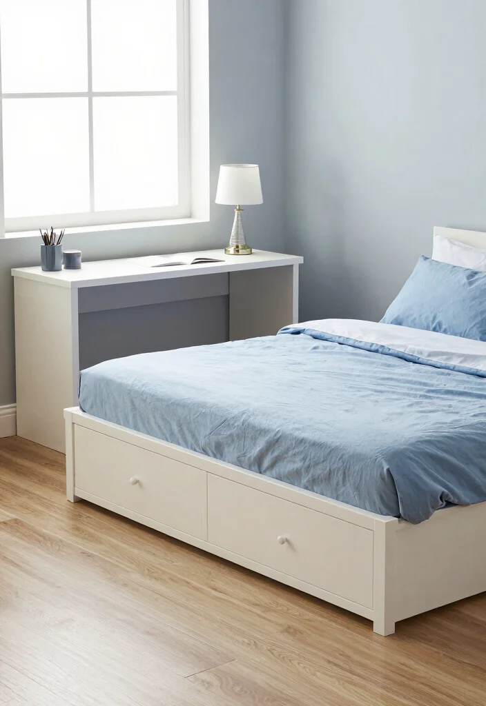17 Bedroom With Desk Layout Ideas for Smart Work Sleep Balance - 2. Under-Bed Drawers with Desk 1